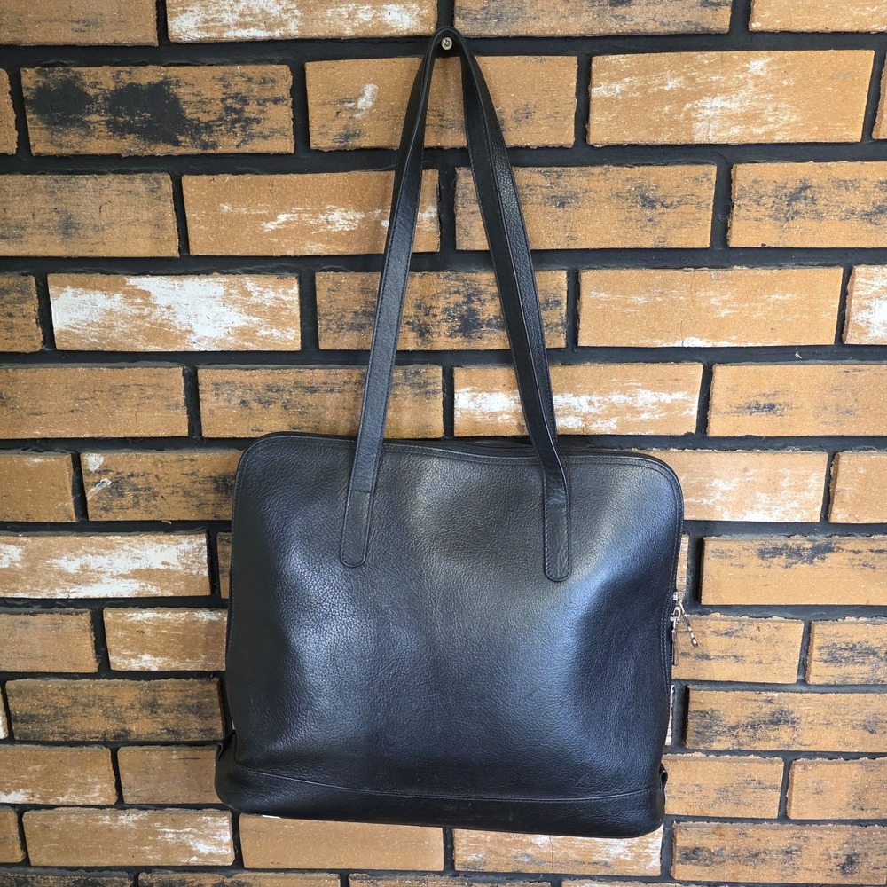 Jack Georges Large Black Leather 2-Handle Satchel Purse Laptop Tote Business